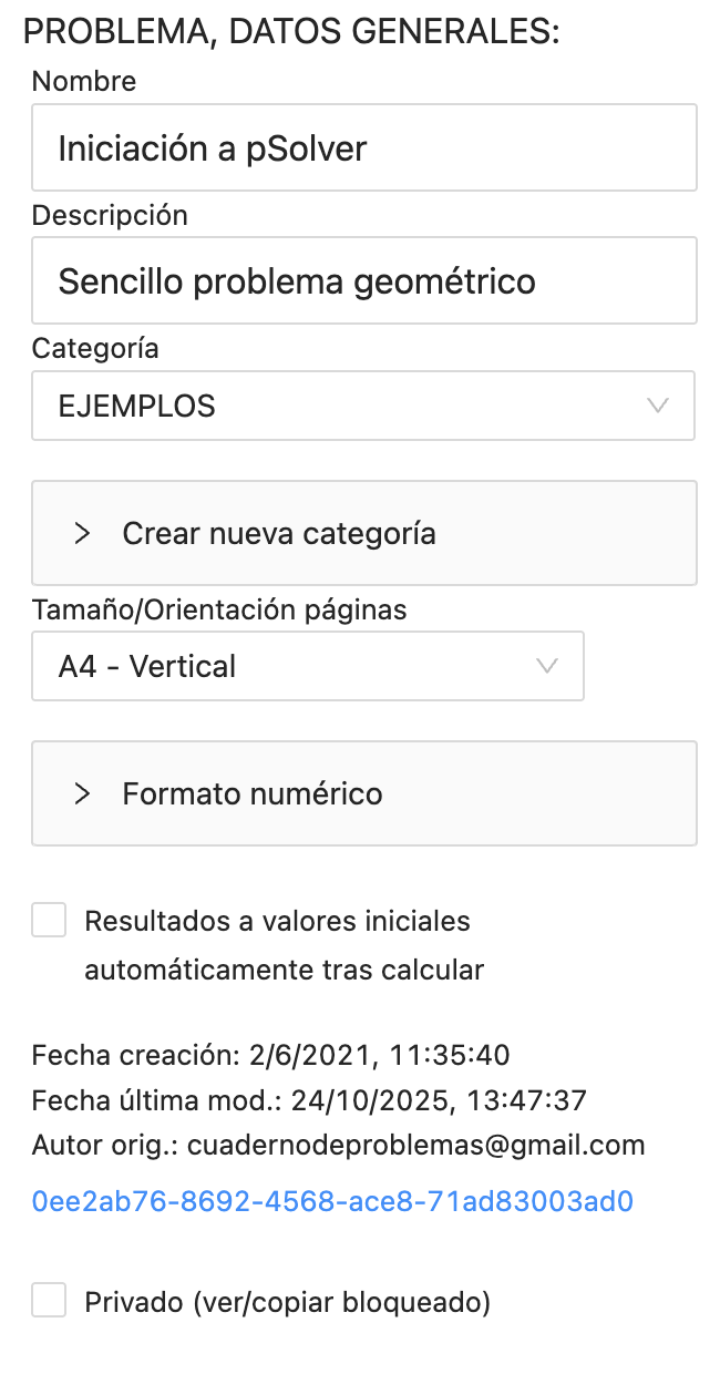 Propiedades del problema